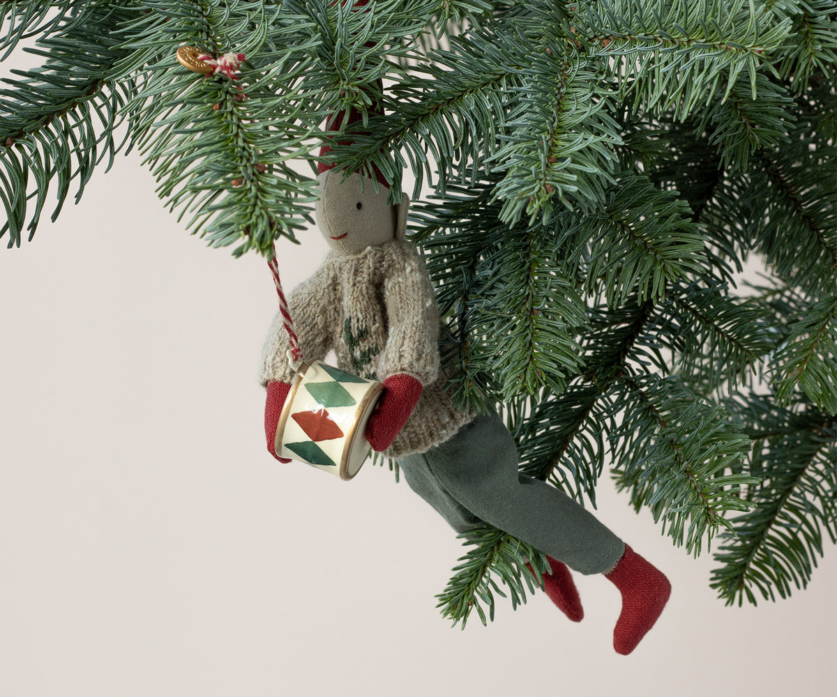 Metall Ornament Trommel rot/grün