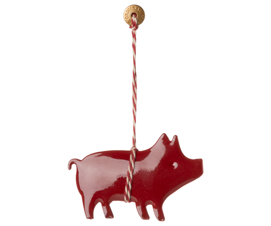 Metall Ornament Schwein rot
