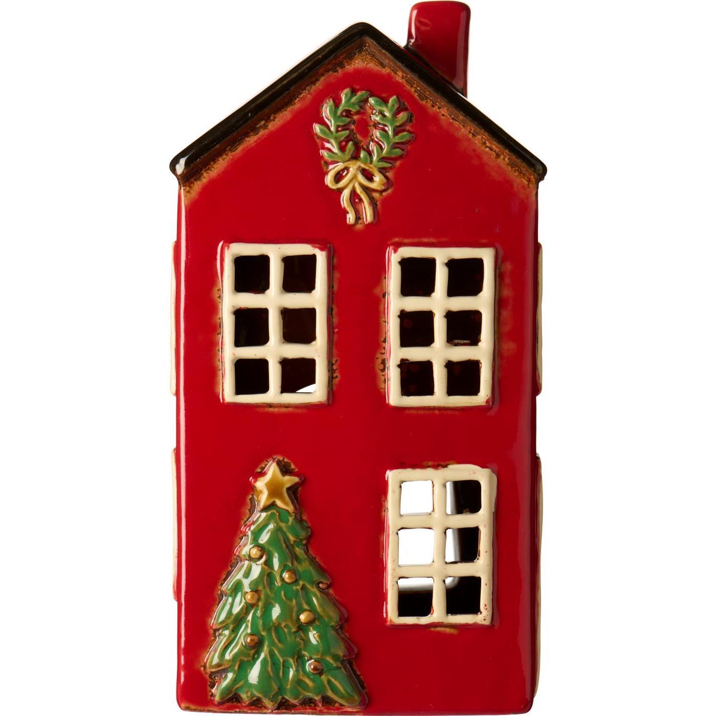 ROTES Lichthaus mit Tannenbaum