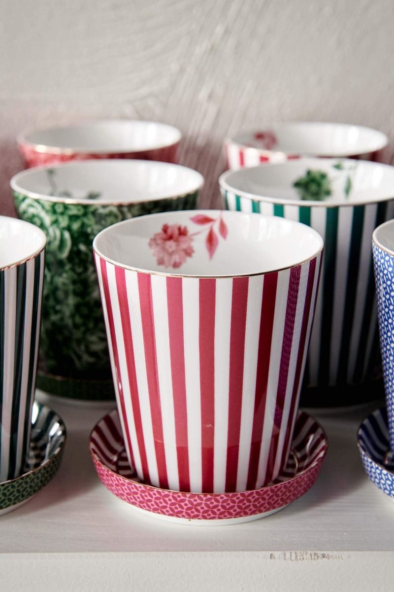 Royal Stripes Tasse & Teebeutelablage Dunkelrosa