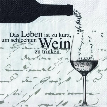 Poesie et Table Vino Weinserviette "Das Leben ist zu kurz"