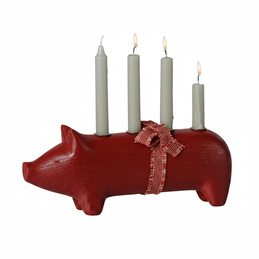 SCHWEIN Advent Kerzenhalter M Rot