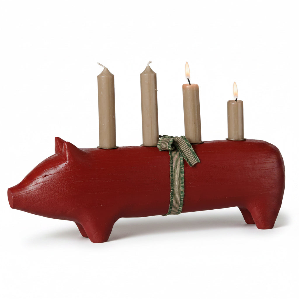 SCHWEIN Advent Kerzenhalter L Rot