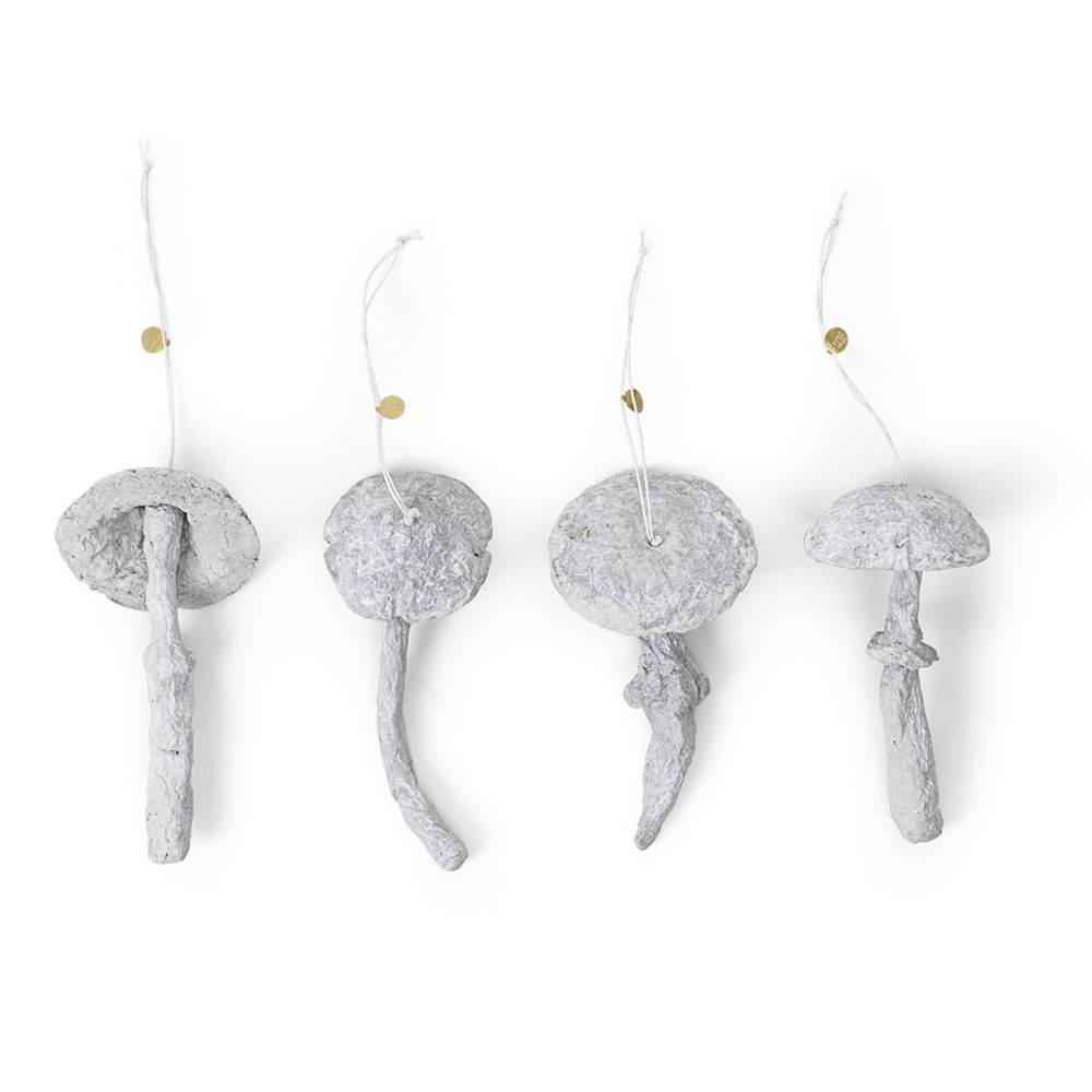 Mushroom Ornaments - Set of 4 Faded White