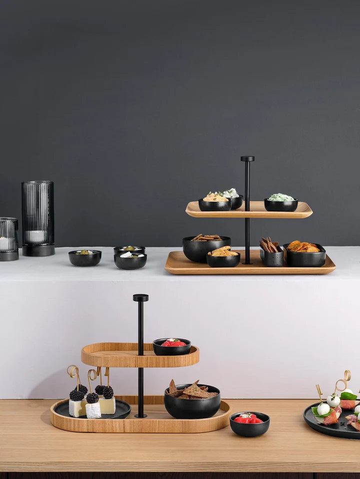 Etagere 2-stufig OVAL Weidenholz schwarz