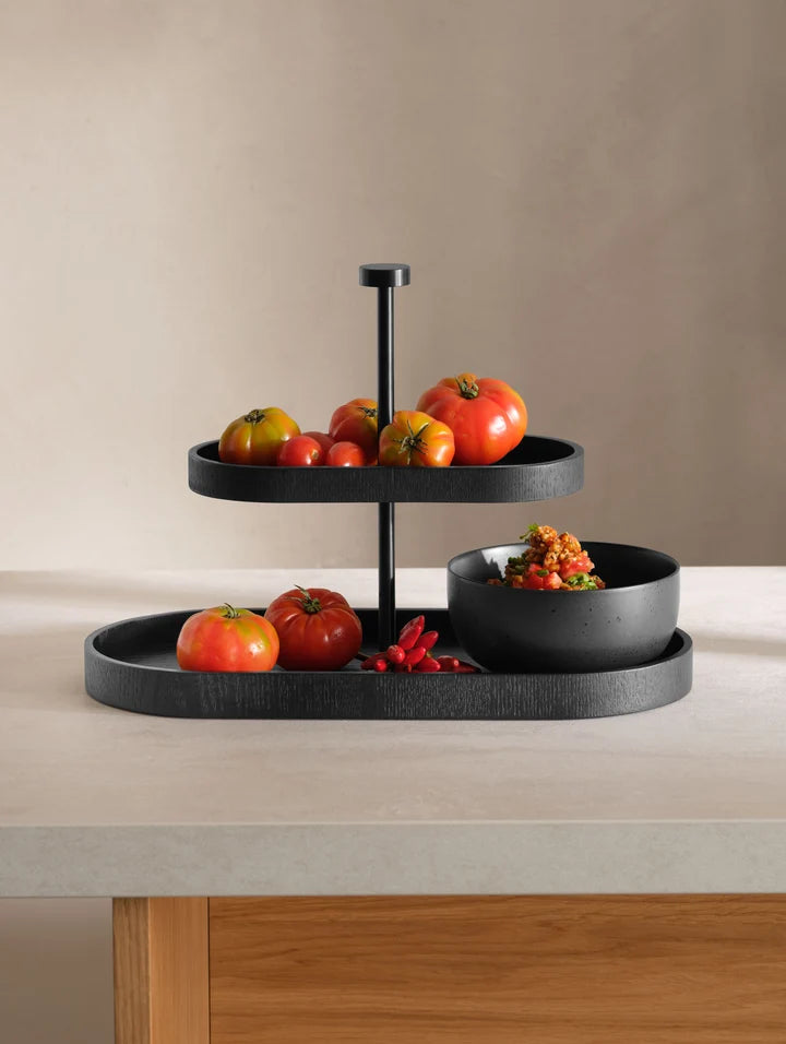 Etagere 2-stufig OVAL Weidenholz schwarz